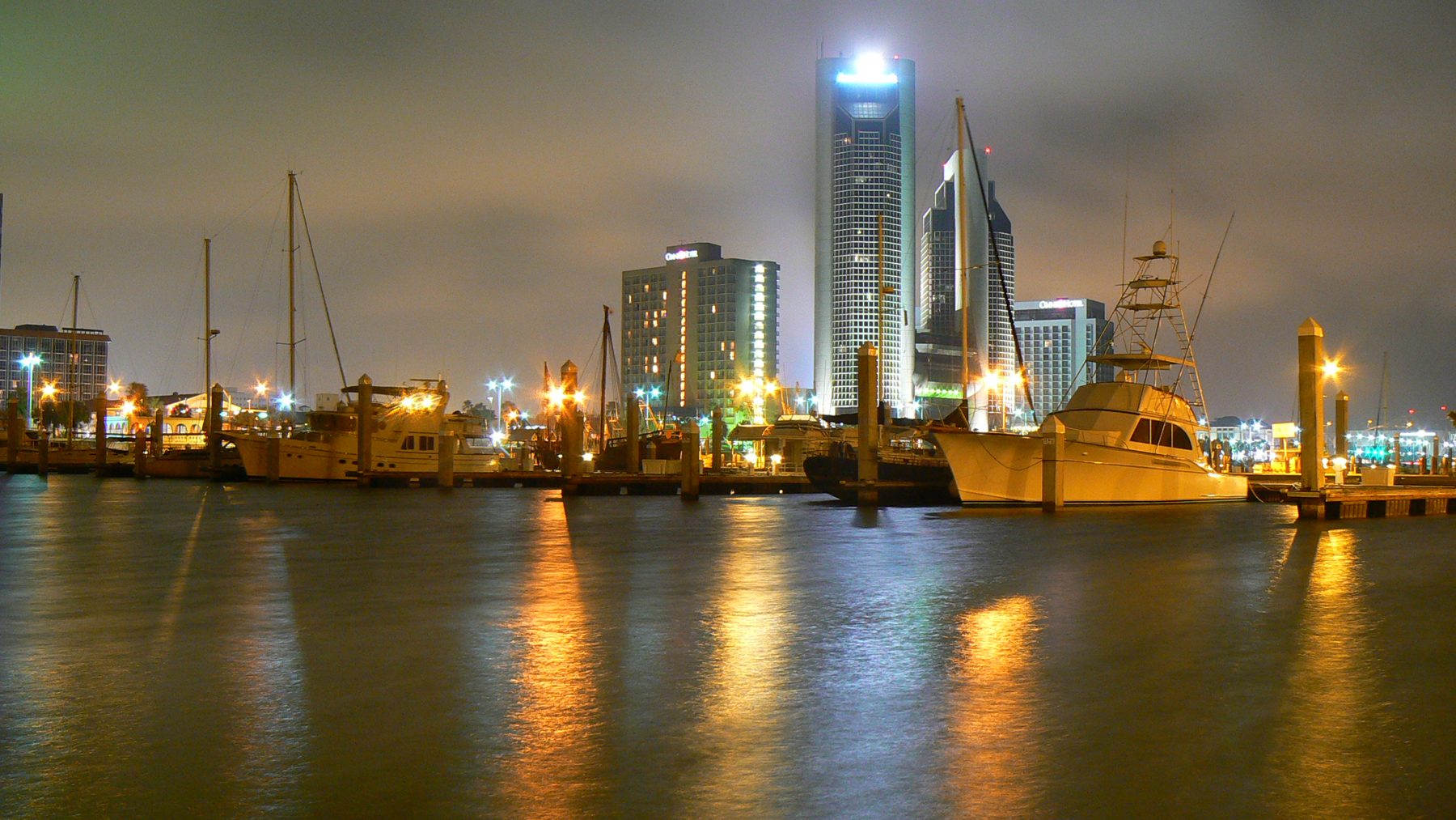 The Corpus Christi marina and skyline at dusk from the People’s T-Head